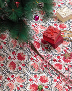 Red Green Hand Block Printed Christmas Tree Skirt, Farmhouse Boho Holiday Party Decoration, Season