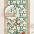 Moss Green Block Printed Table Runner, Cotton Floral Printed Table Decor, Holiday Dining Table Decor