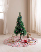 Red Green Hand Block Printed Christmas Tree Skirt, Farmhouse Boho Holiday Party Decoration, Season