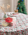 BLOCK PRINT BLISS Christmas Table Cover, Red Floral Cotton Round Tablecloth, Holiday Table Decor