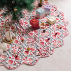 Red Green Hand Block Printed Christmas Tree Skirt, Farmhouse Boho Holiday Party Decoration, Season