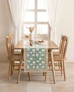 Moss Green Block Printed Table Runner, Cotton Floral Printed Table Decor, Holiday Dining Table Decor